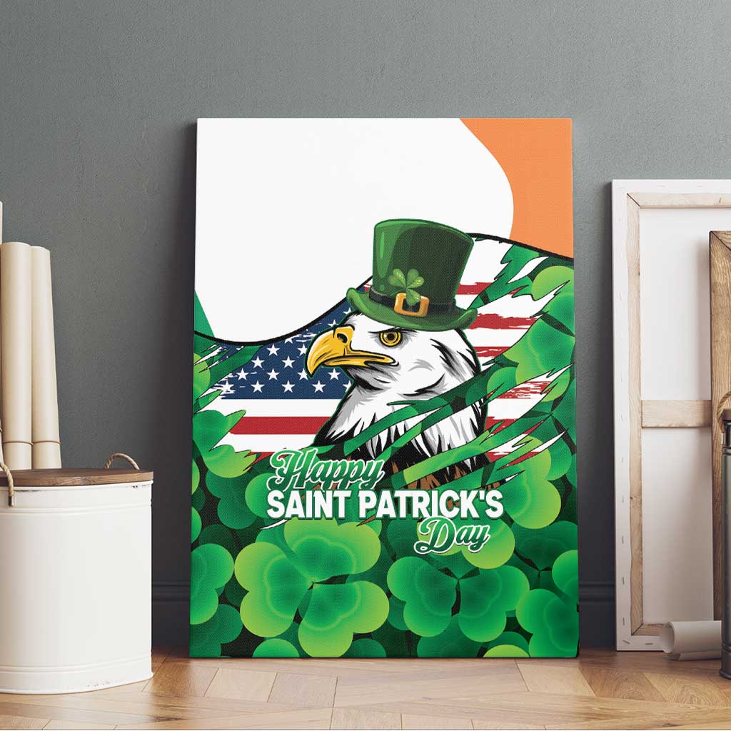 Irish American St Patrick's Day Canvas Wall Art USA Eagle Leprechaun Hat Shamrock Pattern
