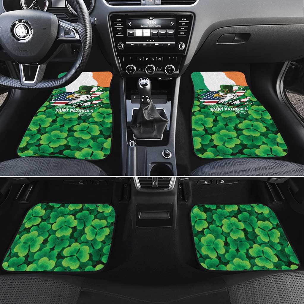 Irish American St Patrick's Day Car Mats USA Eagle Leprechaun Hat Shamrock Pattern