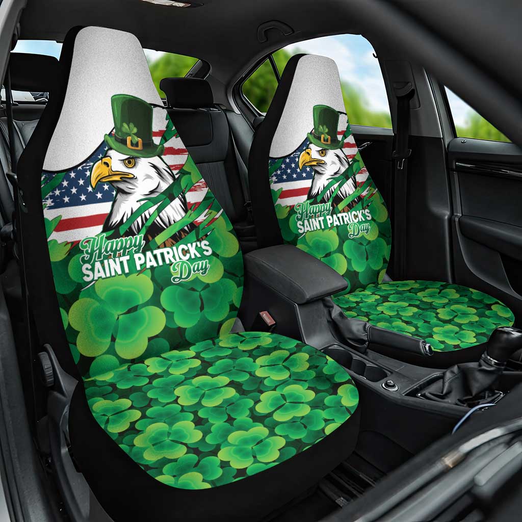 Irish American St Patrick's Day Car Seat Cover USA Eagle Leprechaun Hat Shamrock Pattern