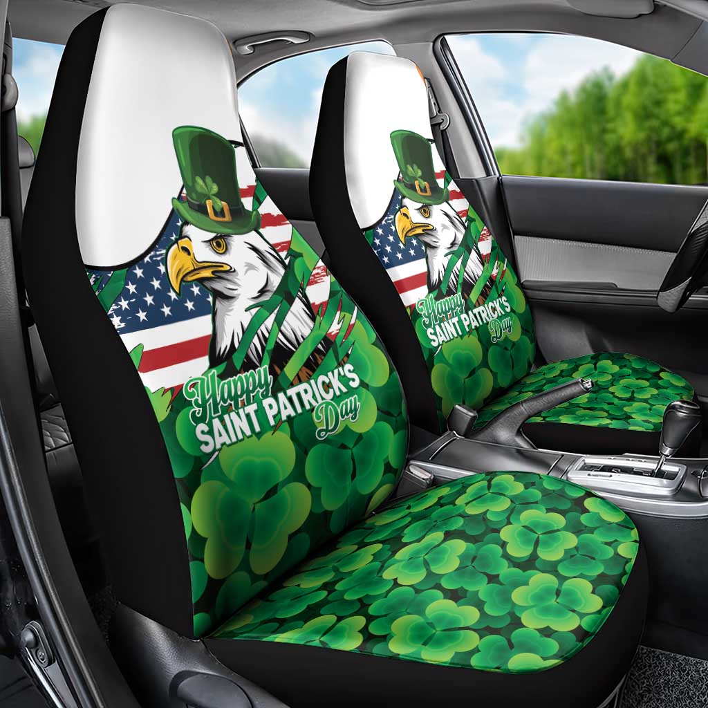 Irish American St Patrick's Day Car Seat Cover USA Eagle Leprechaun Hat Shamrock Pattern