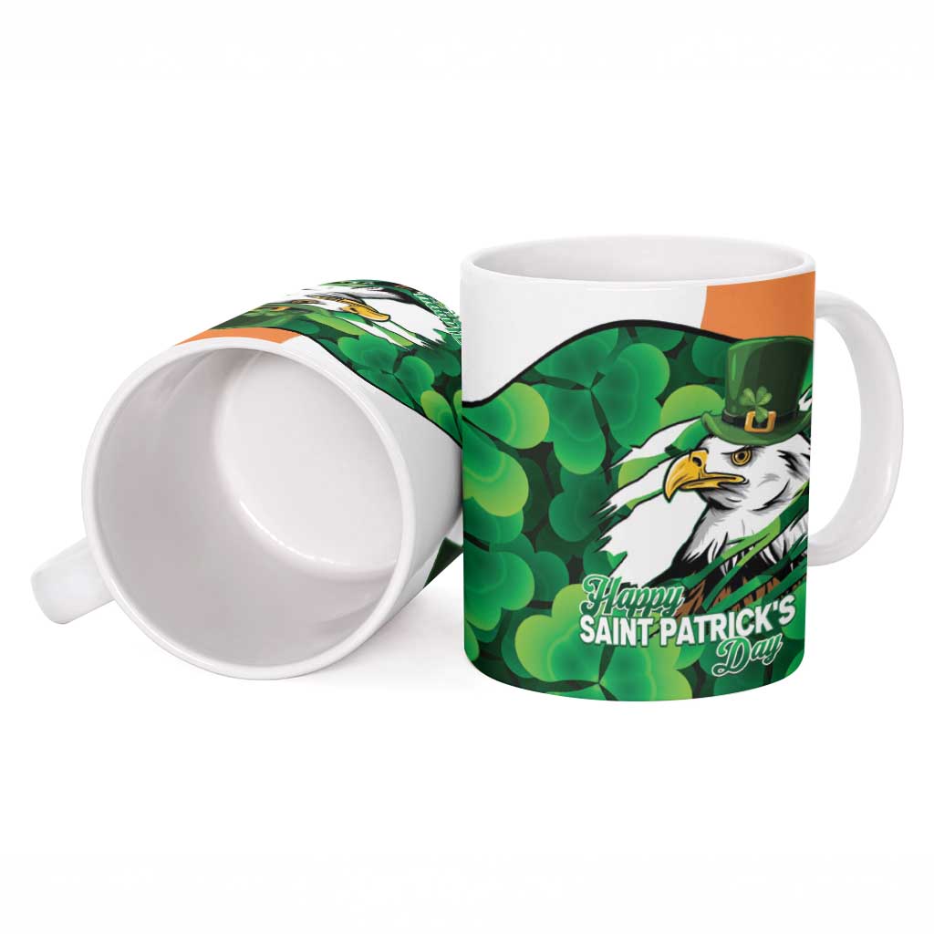 Irish American St Patrick's Day Ceramic Mug USA Eagle Leprechaun Hat Shamrock Pattern