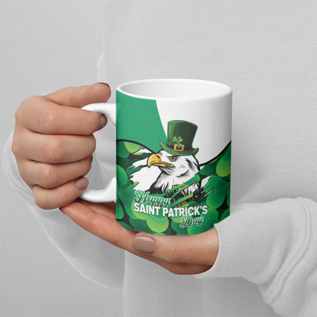 Irish American St Patrick's Day Ceramic Mug USA Eagle Leprechaun Hat Shamrock Pattern