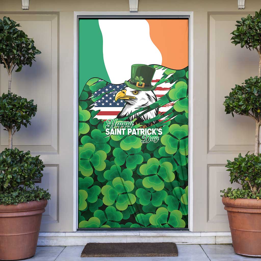 Irish American St Patrick's Day Door Cover USA Eagle Leprechaun Hat Shamrock Pattern