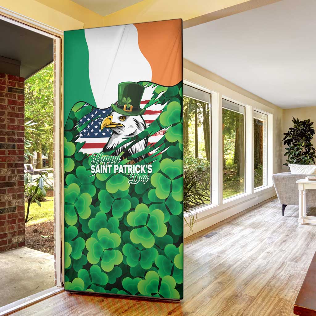 Irish American St Patrick's Day Door Cover USA Eagle Leprechaun Hat Shamrock Pattern