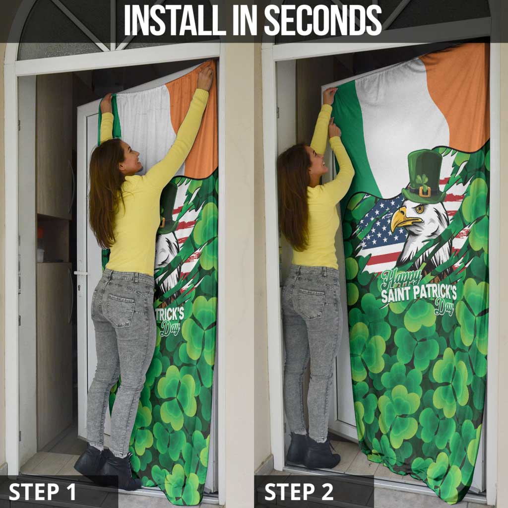 Irish American St Patrick's Day Door Cover USA Eagle Leprechaun Hat Shamrock Pattern