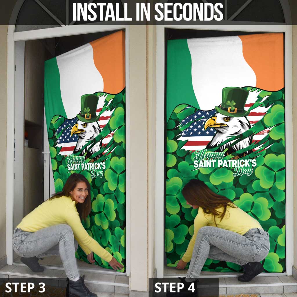Irish American St Patrick's Day Door Cover USA Eagle Leprechaun Hat Shamrock Pattern