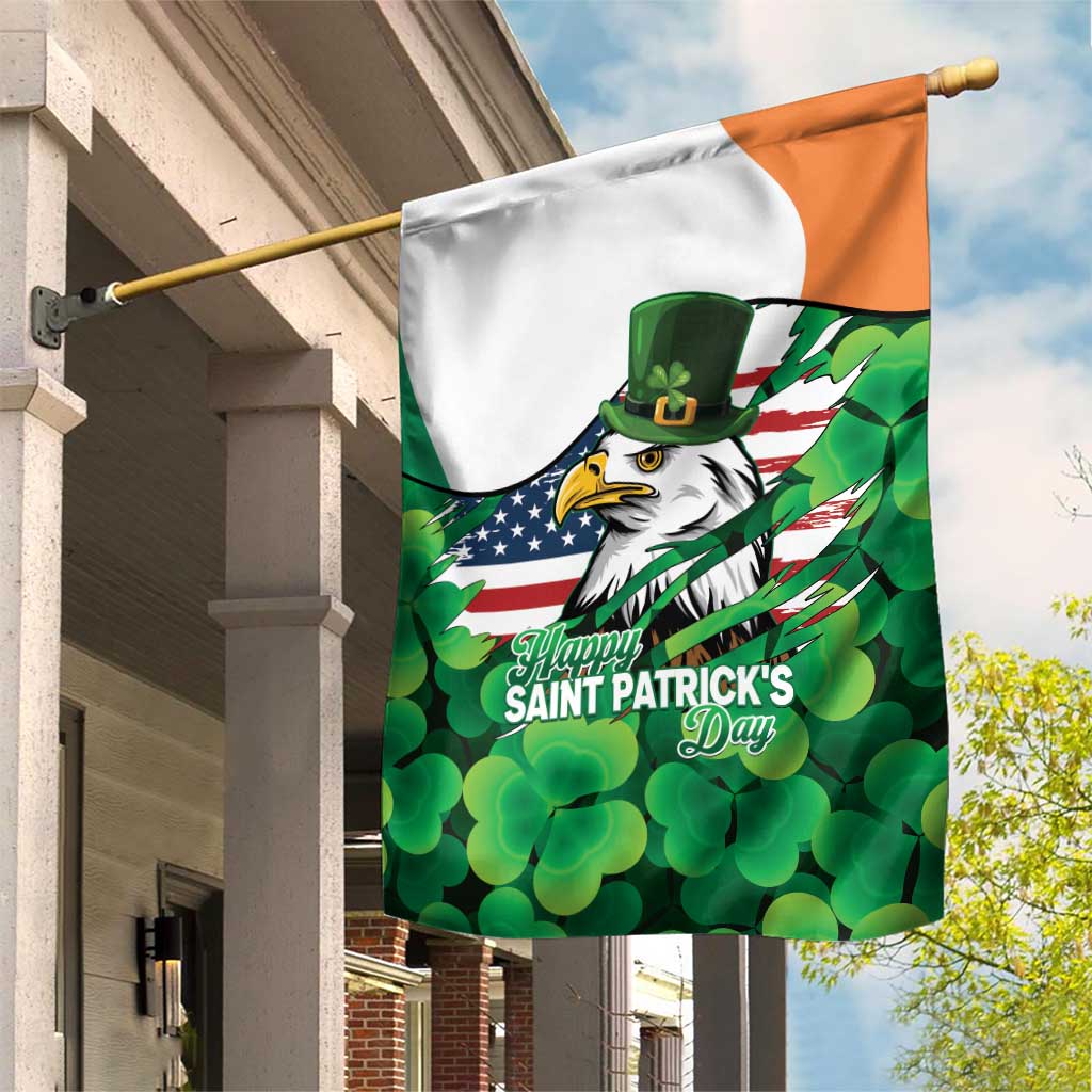 Irish American St Patrick's Day Garden Flag USA Eagle Leprechaun Hat Shamrock Pattern