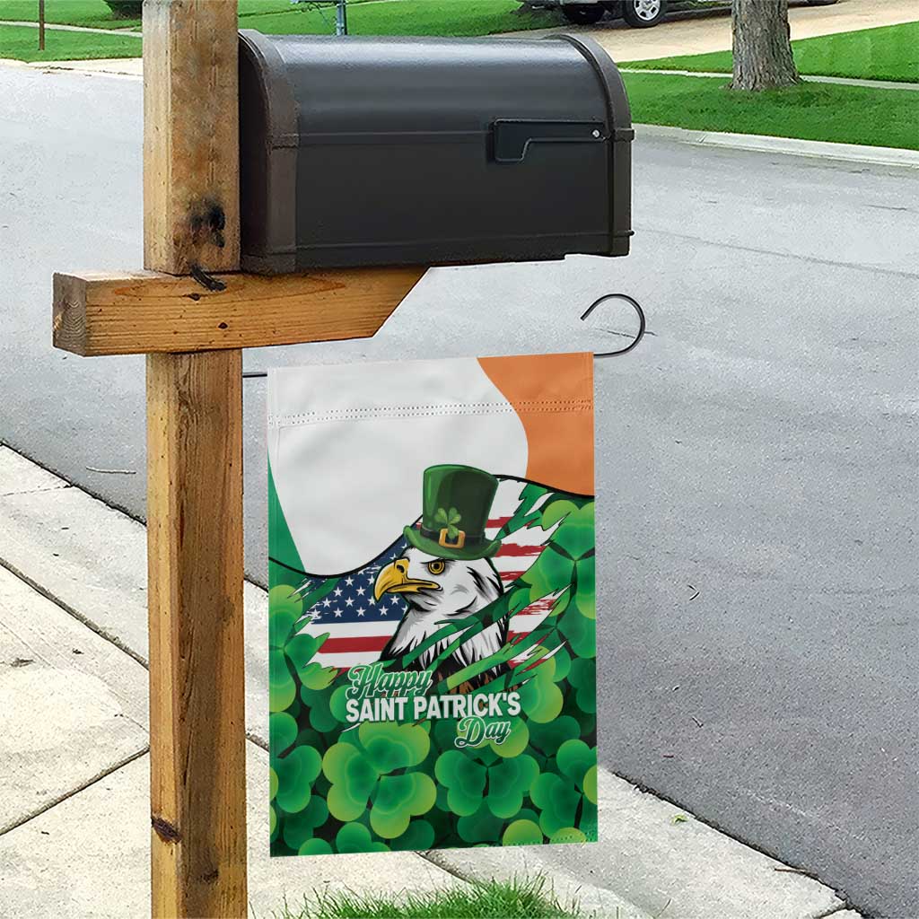 Irish American St Patrick's Day Garden Flag USA Eagle Leprechaun Hat Shamrock Pattern