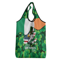Irish American St Patrick's Day Grocery Bag USA Eagle Leprechaun Hat Shamrock Pattern