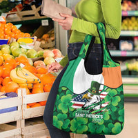 Irish American St Patrick's Day Grocery Bag USA Eagle Leprechaun Hat Shamrock Pattern