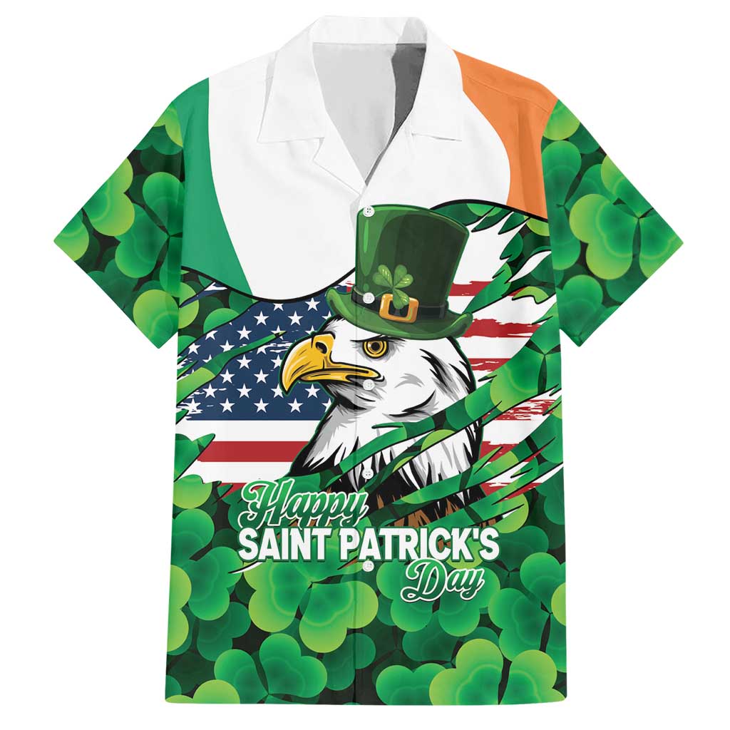 Irish American St Patrick's Day Hawaiian Shirt USA Eagle Leprechaun Hat Shamrock Pattern