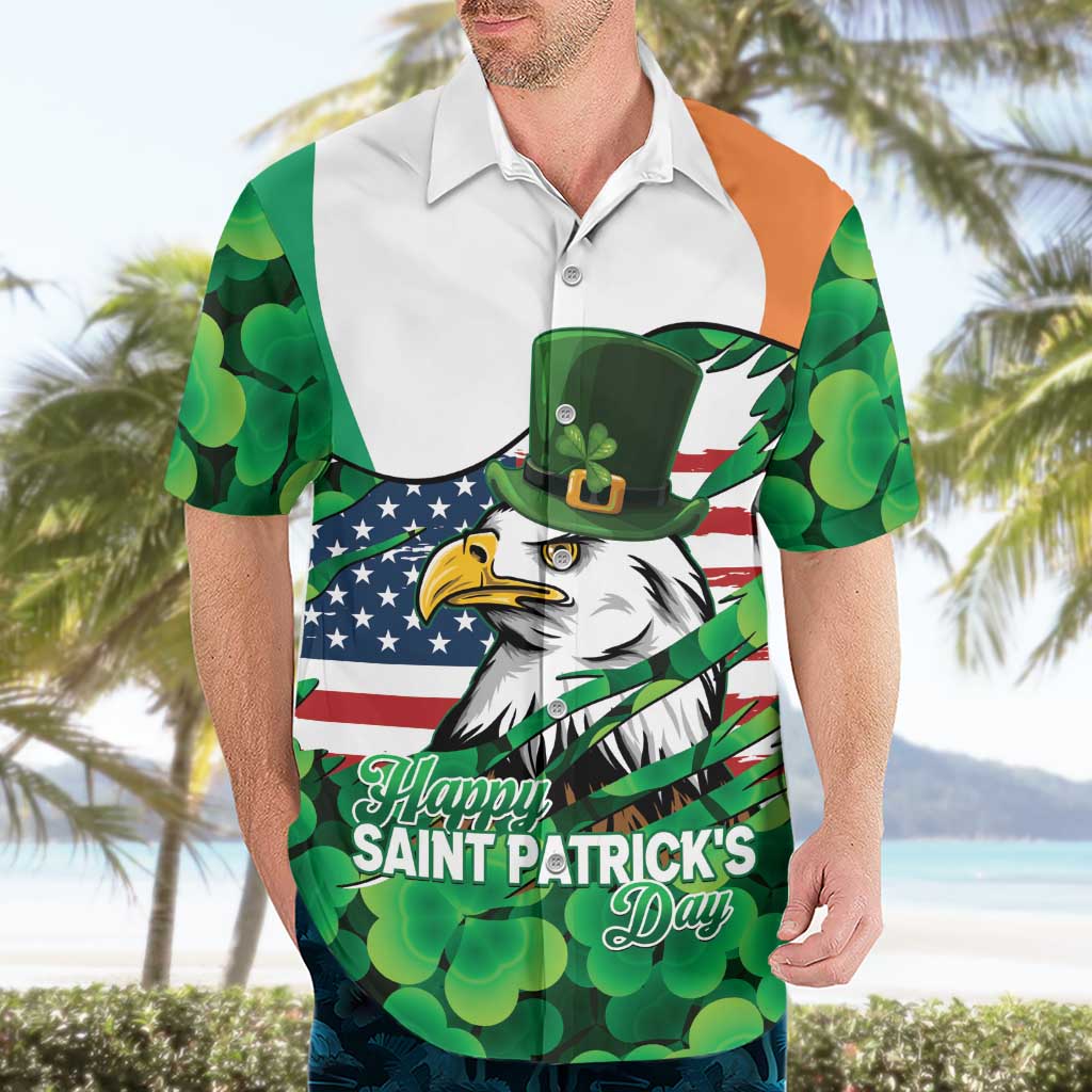 Irish American St Patrick's Day Hawaiian Shirt USA Eagle Leprechaun Hat Shamrock Pattern