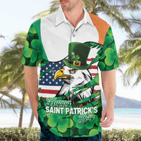 Irish American St Patrick's Day Hawaiian Shirt USA Eagle Leprechaun Hat Shamrock Pattern