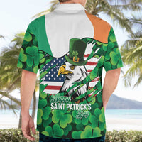 Irish American St Patrick's Day Hawaiian Shirt USA Eagle Leprechaun Hat Shamrock Pattern
