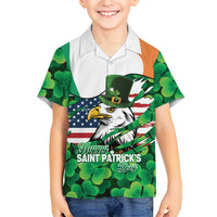 Irish American St Patrick's Day Hawaiian Shirt USA Eagle Leprechaun Hat Shamrock Pattern