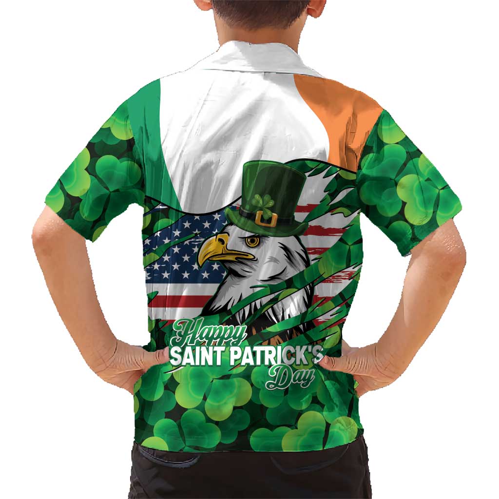 Irish American St Patrick's Day Hawaiian Shirt USA Eagle Leprechaun Hat Shamrock Pattern