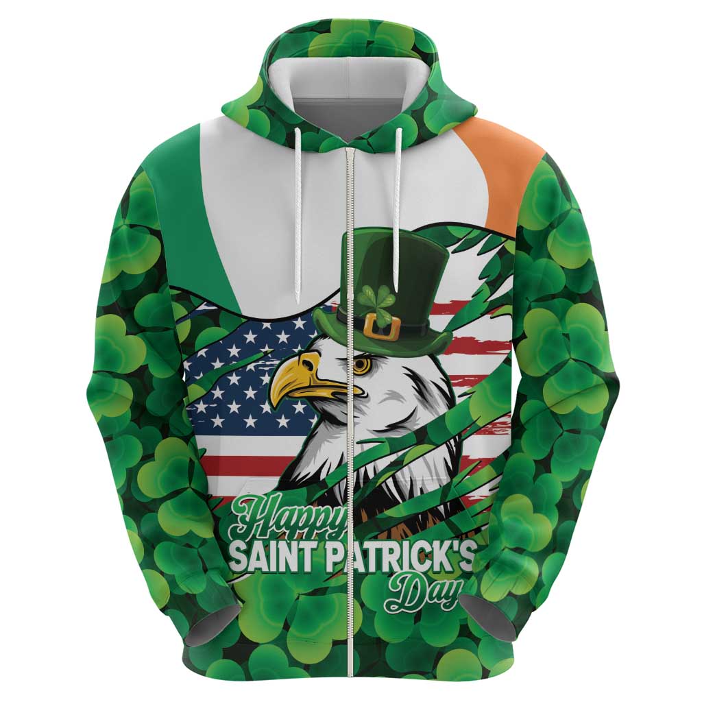 Irish American St Patrick's Day Hoodie USA Eagle Leprechaun Hat Shamrock Pattern