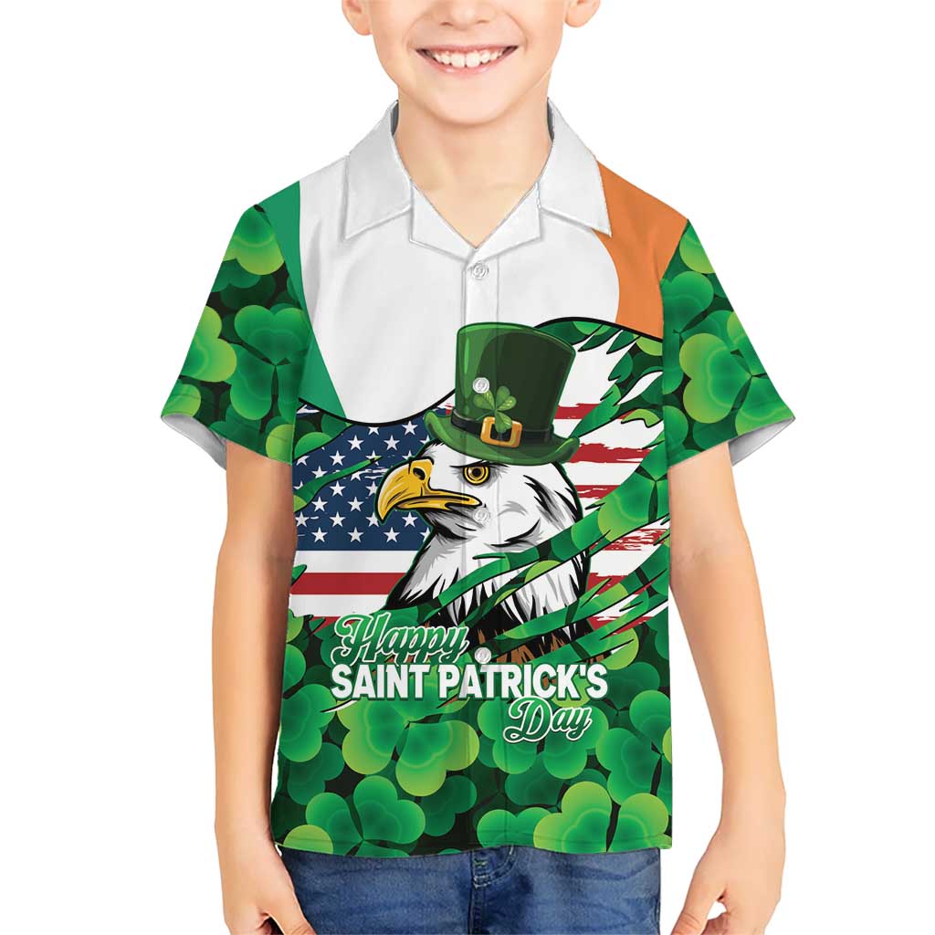 Irish American St Patrick's Day Kid Hawaiian Shirt USA Eagle Leprechaun Hat Shamrock Pattern