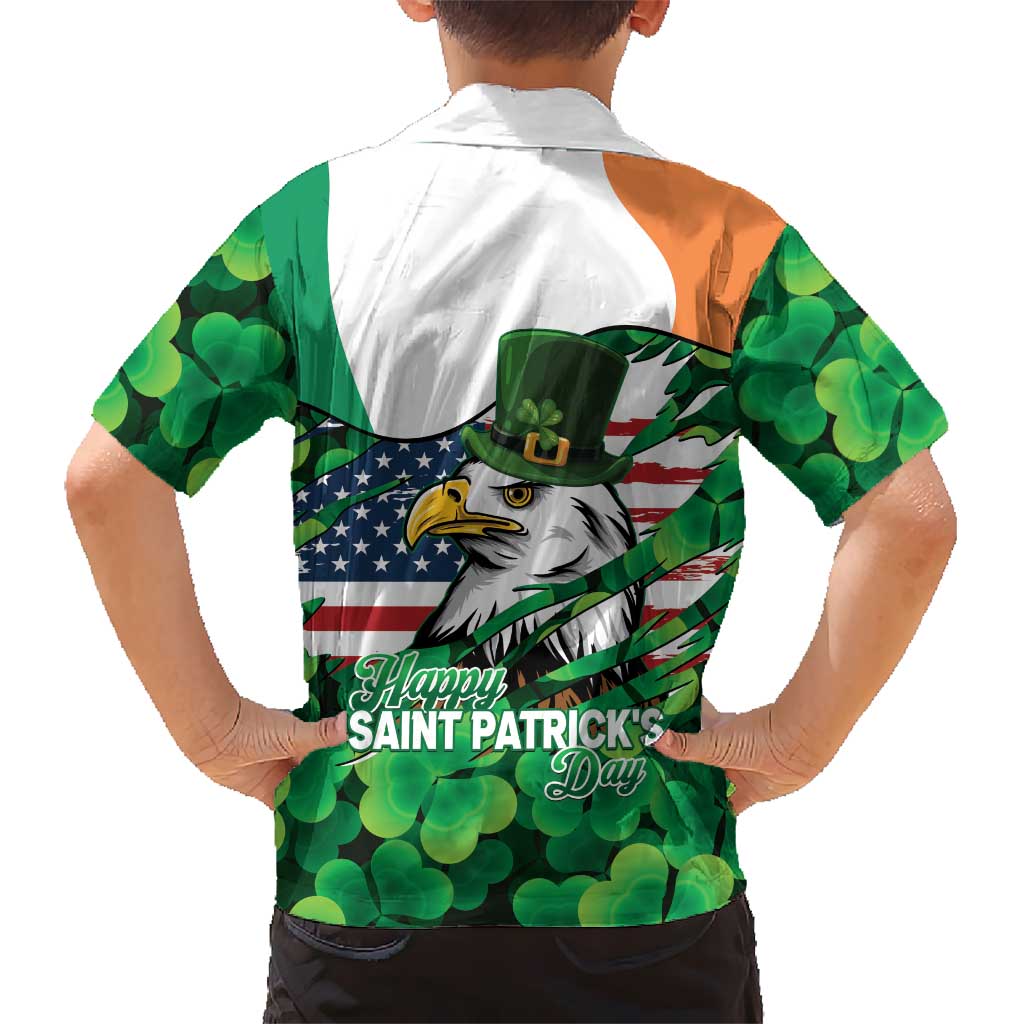 Irish American St Patrick's Day Kid Hawaiian Shirt USA Eagle Leprechaun Hat Shamrock Pattern