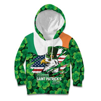 Irish American St Patrick's Day Kid Hoodie USA Eagle Leprechaun Hat Shamrock Pattern