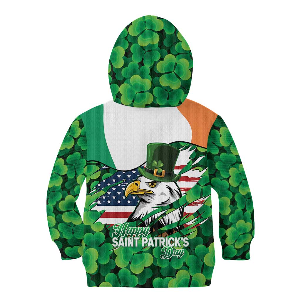 Irish American St Patrick's Day Kid Hoodie USA Eagle Leprechaun Hat Shamrock Pattern