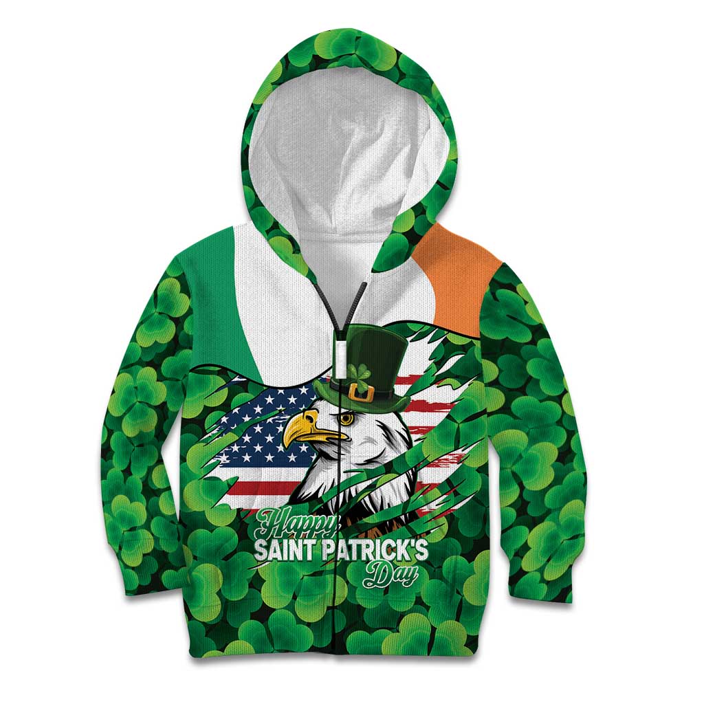 Irish American St Patrick's Day Kid Hoodie USA Eagle Leprechaun Hat Shamrock Pattern