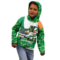 Irish American St Patrick's Day Kid Hoodie USA Eagle Leprechaun Hat Shamrock Pattern