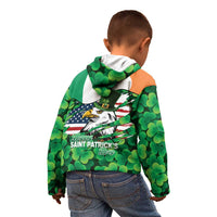 Irish American St Patrick's Day Kid Hoodie USA Eagle Leprechaun Hat Shamrock Pattern