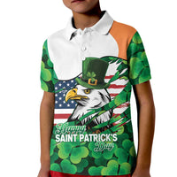Irish American St Patrick's Day Kid Polo Shirt USA Eagle Leprechaun Hat Shamrock Pattern