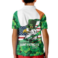 Irish American St Patrick's Day Kid Polo Shirt USA Eagle Leprechaun Hat Shamrock Pattern