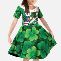 Irish American St Patrick's Day Kid Short Sleeve Dress USA Eagle Leprechaun Hat Shamrock Pattern
