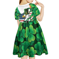 Irish American St Patrick's Day Kid Short Sleeve Dress USA Eagle Leprechaun Hat Shamrock Pattern