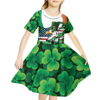 Irish American St Patrick's Day Kid Short Sleeve Dress USA Eagle Leprechaun Hat Shamrock Pattern