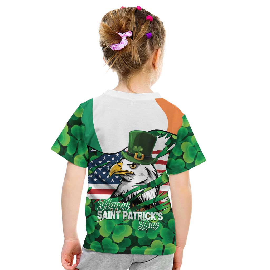Irish American St Patrick's Day Kid T Shirt USA Eagle Leprechaun Hat Shamrock Pattern