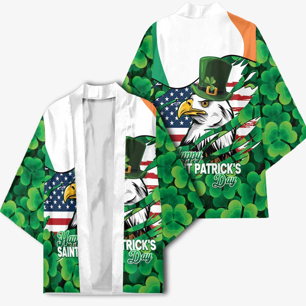 Irish American St Patrick's Day Kimono USA Eagle Leprechaun Hat Shamrock Pattern