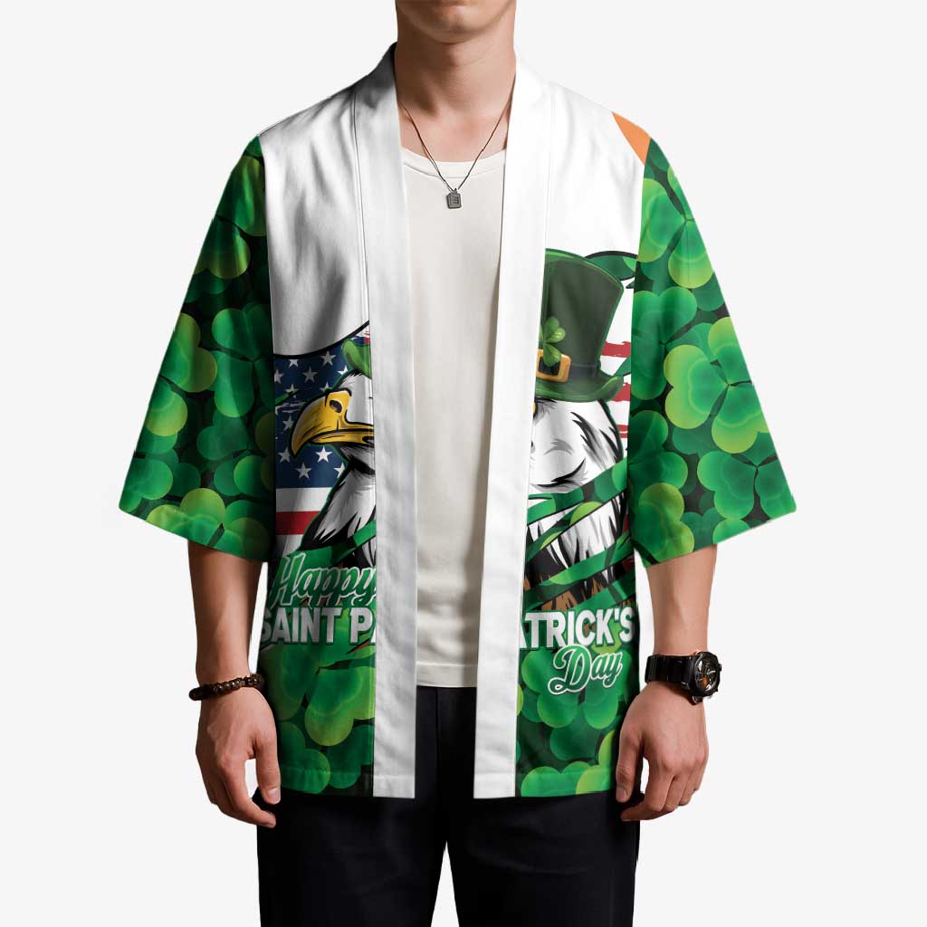 Irish American St Patrick's Day Kimono USA Eagle Leprechaun Hat Shamrock Pattern