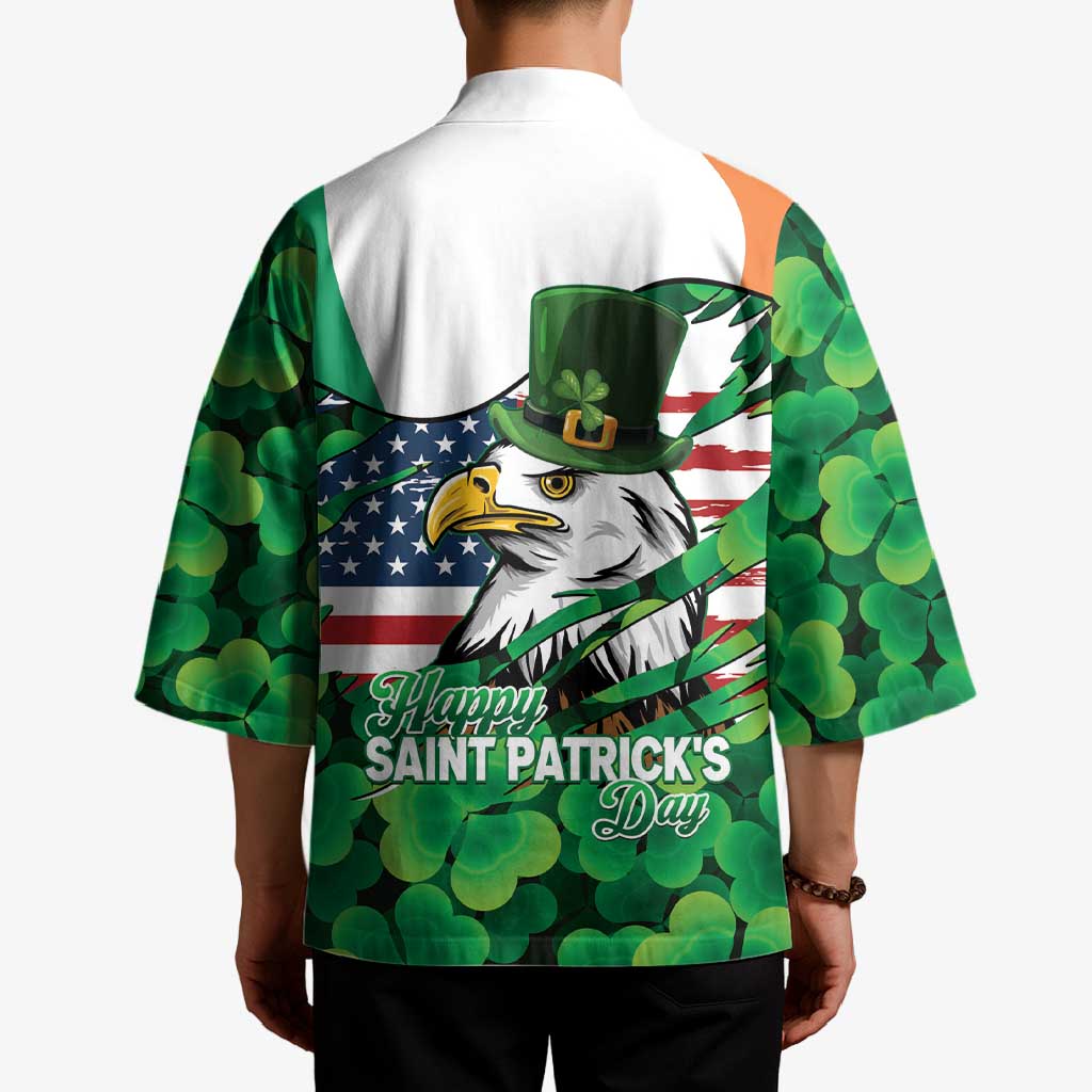 Irish American St Patrick's Day Kimono USA Eagle Leprechaun Hat Shamrock Pattern
