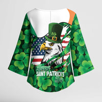 Irish American St Patrick's Day Kimono Sleeve Blouse USA Eagle Leprechaun Hat Shamrock Pattern