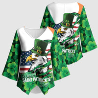 Irish American St Patrick's Day Kimono Sleeve Blouse USA Eagle Leprechaun Hat Shamrock Pattern