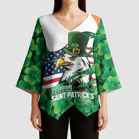 Irish American St Patrick's Day Kimono Sleeve Blouse USA Eagle Leprechaun Hat Shamrock Pattern