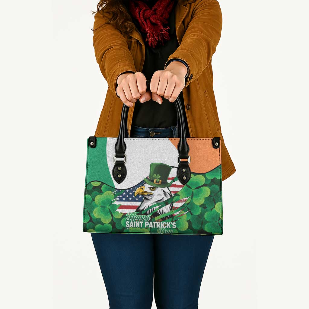 Irish American St Patrick's Day Leather Bag USA Eagle Leprechaun Hat Shamrock Pattern