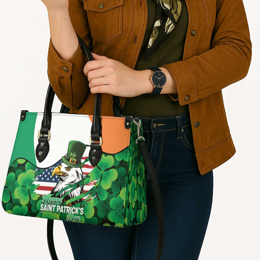 Irish American St Patrick's Day Leather Bag USA Eagle Leprechaun Hat Shamrock Pattern
