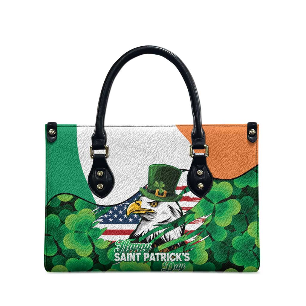 Irish American St Patrick's Day Leather Bag USA Eagle Leprechaun Hat Shamrock Pattern