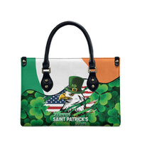 Irish American St Patrick's Day Leather Bag USA Eagle Leprechaun Hat Shamrock Pattern