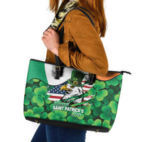 Irish American St Patrick's Day Leather Tote Bag USA Eagle Leprechaun Hat Shamrock Pattern