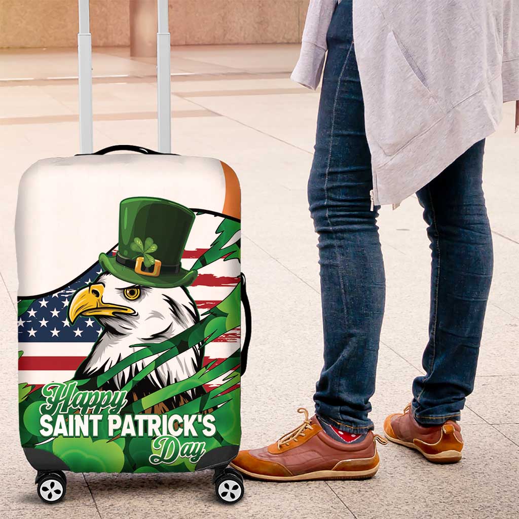 Irish American St Patrick's Day Luggage Cover USA Eagle Leprechaun Hat Shamrock Pattern
