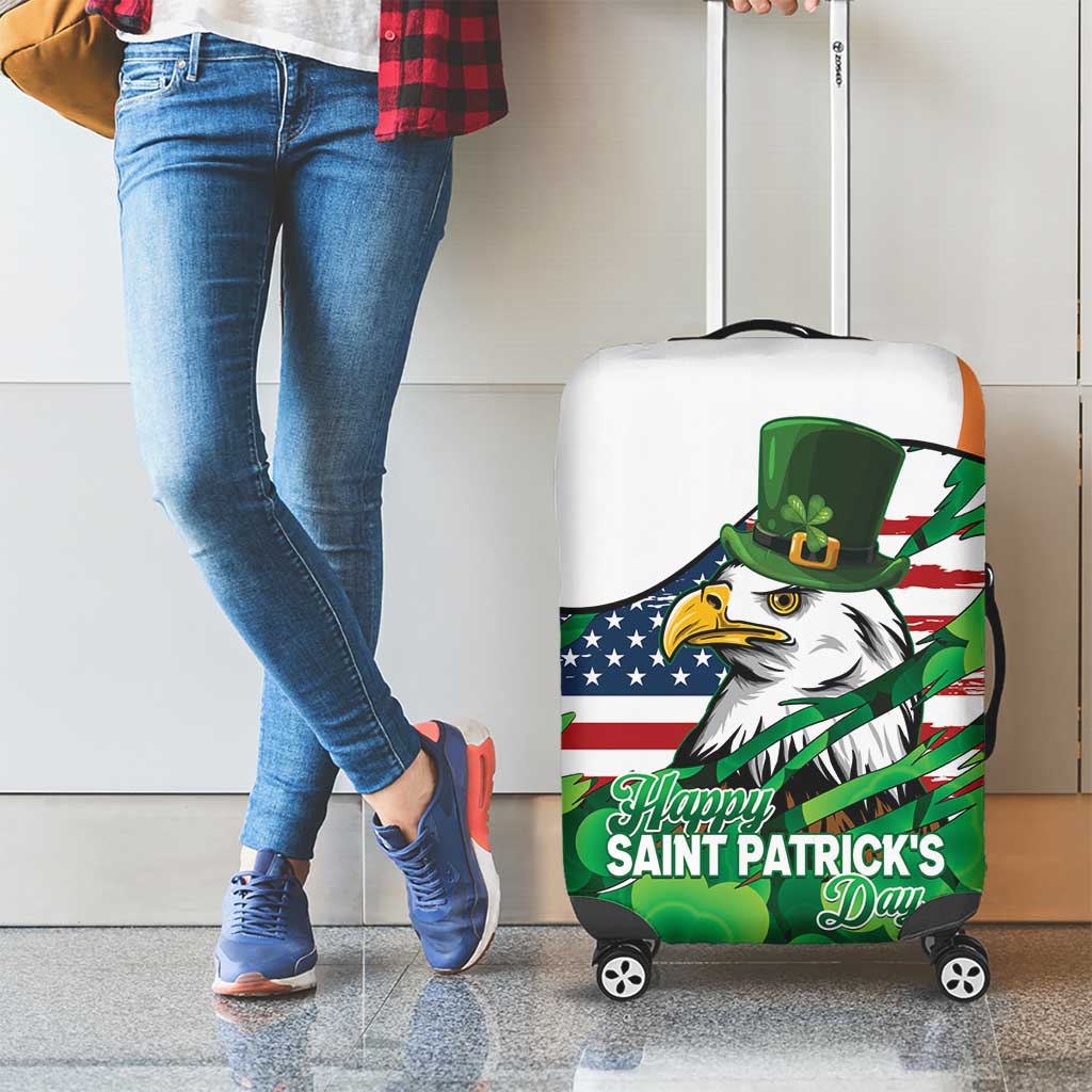 Irish American St Patrick's Day Luggage Cover USA Eagle Leprechaun Hat Shamrock Pattern