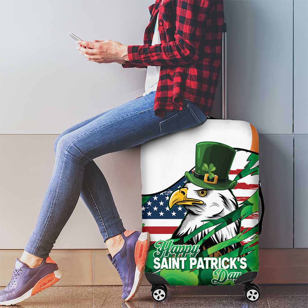 Irish American St Patrick's Day Luggage Cover USA Eagle Leprechaun Hat Shamrock Pattern