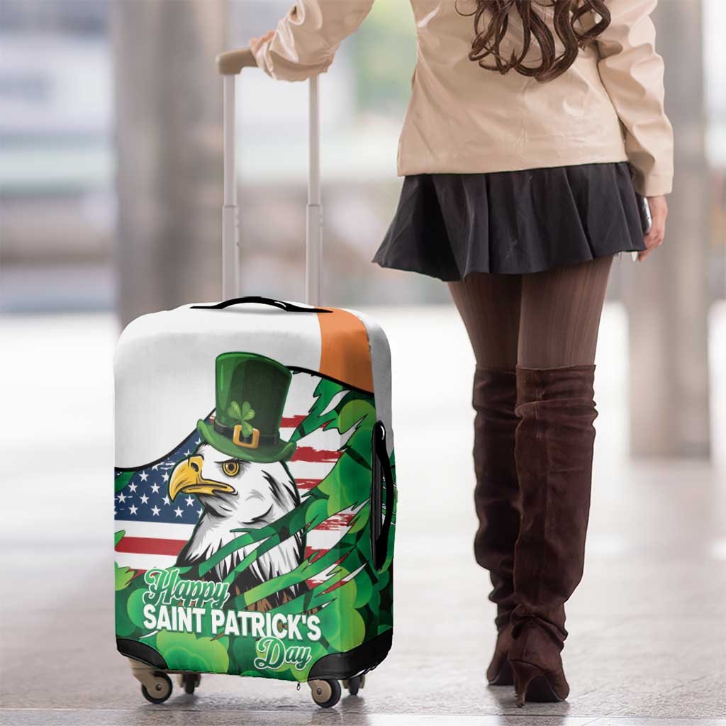 Irish American St Patrick's Day Luggage Cover USA Eagle Leprechaun Hat Shamrock Pattern