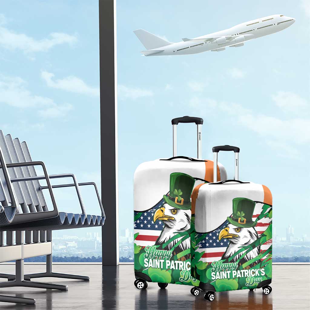 Irish American St Patrick's Day Luggage Cover USA Eagle Leprechaun Hat Shamrock Pattern